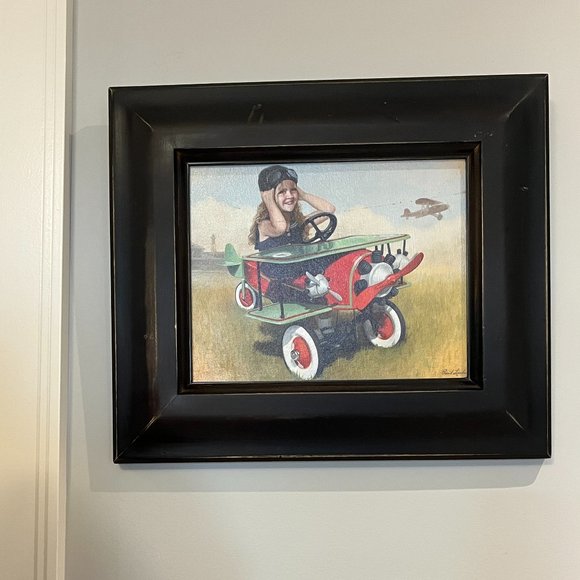 APPLEJACK ART Print on Canvas Female Aviator 1926 By-plane Distressed Frame - Picture 1 of 11